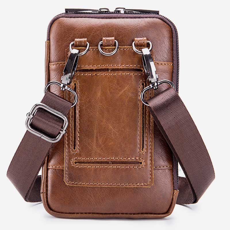 2-Way Use Genuine Leather Belt Loop Holster Mini Crossbody Bag