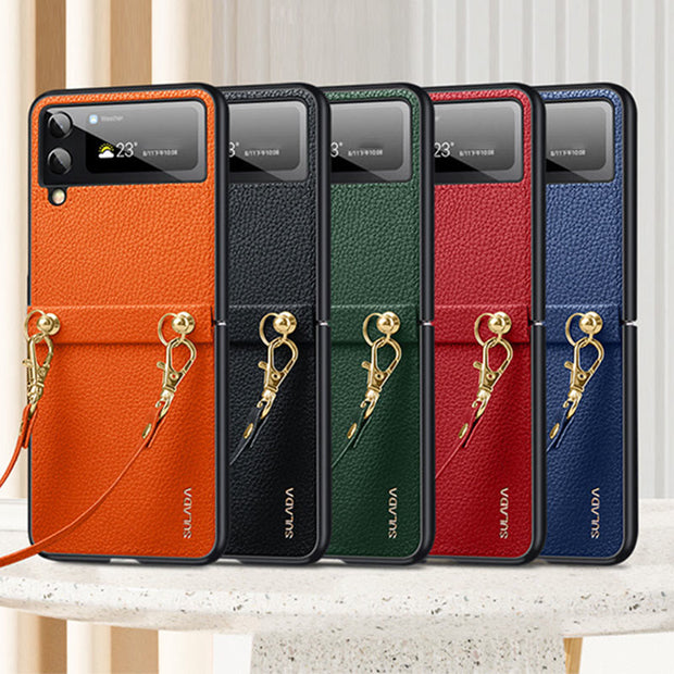 Crossbody Phone Case Samsung Z Flip 4 Folding Screen Leather Protective Cover