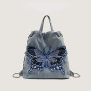Denim Canvas Backpack For Women Butterfly Multiple Carry Daypack