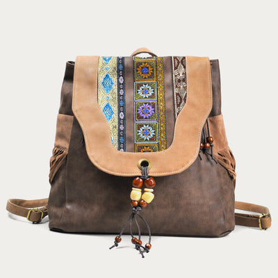 Backpack For Women Ethnic Style Printing Tassel Leather Daypack