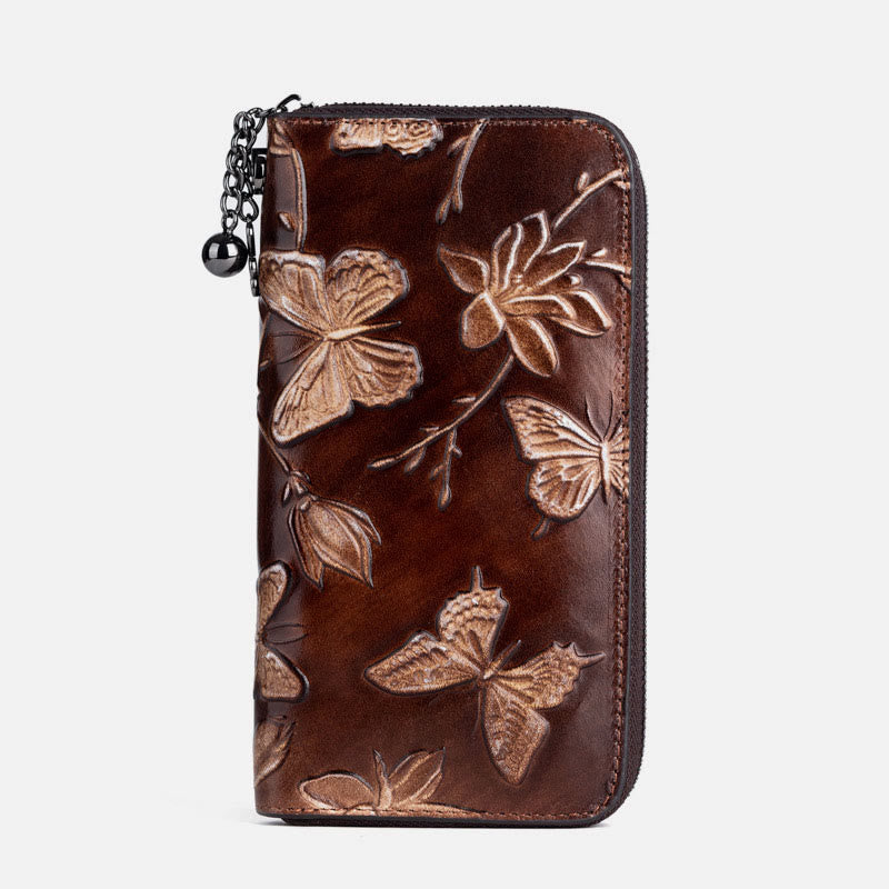 Retro Butterfly Handbag Women Elegant Long Large Space Leather Wallet