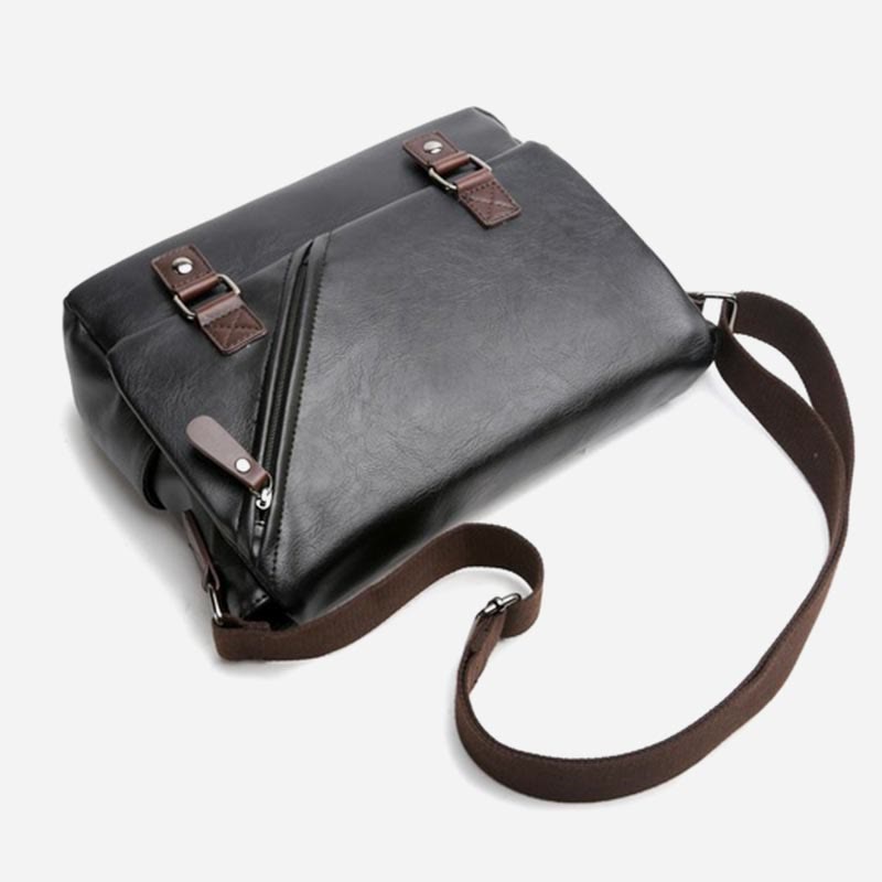 Messenger Bag for Men Waterproof Patch Flap PU Shoulder Bag