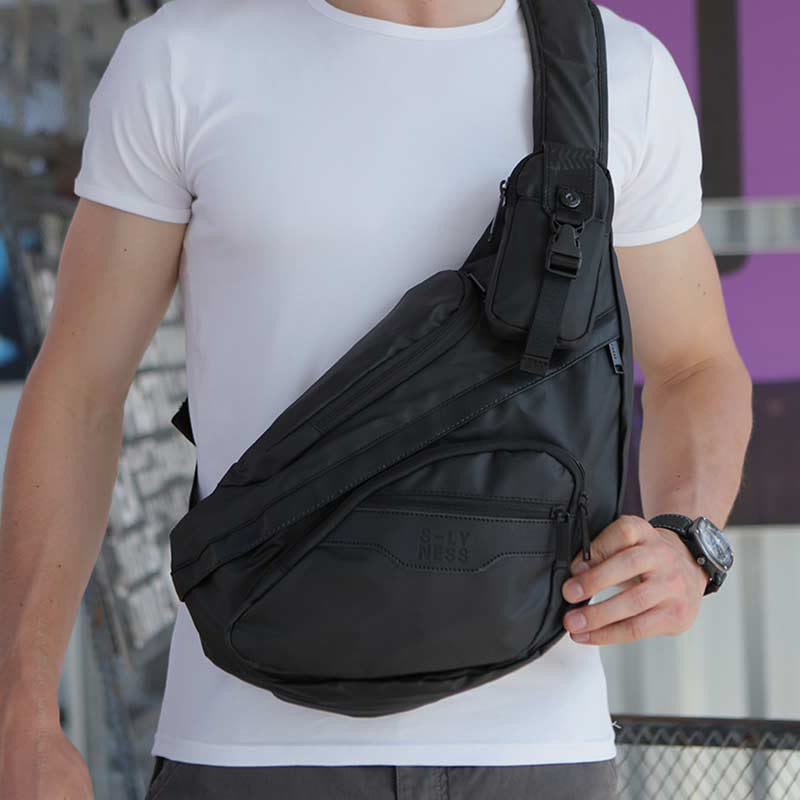 Sling Bag for Men Black Lightweight Nylon Crossbody Chest Bag