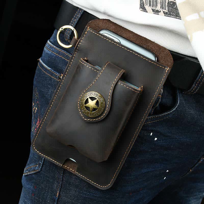 Multifunctional Genuine Leather Cell Phone Belt Bag Loop Waist Holster