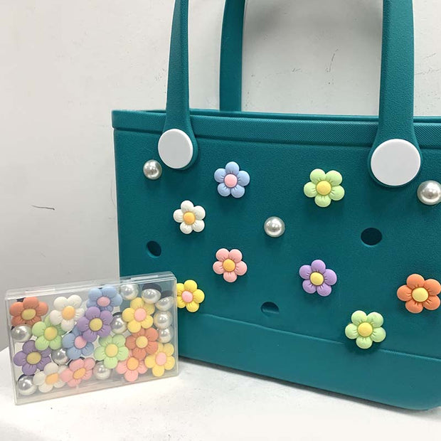 24Pcs Beach Bags Flower Charms DIY Accessories For Breathable Tote Bogg Bag