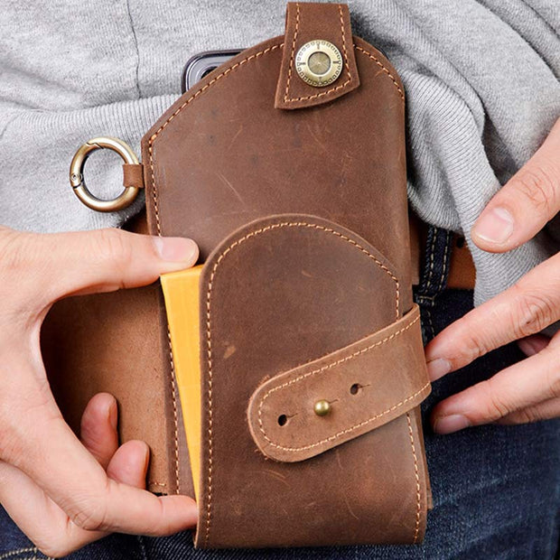 Genuine Leather Men Cell Phone Holster Pouch Phone Bag Belt Holder