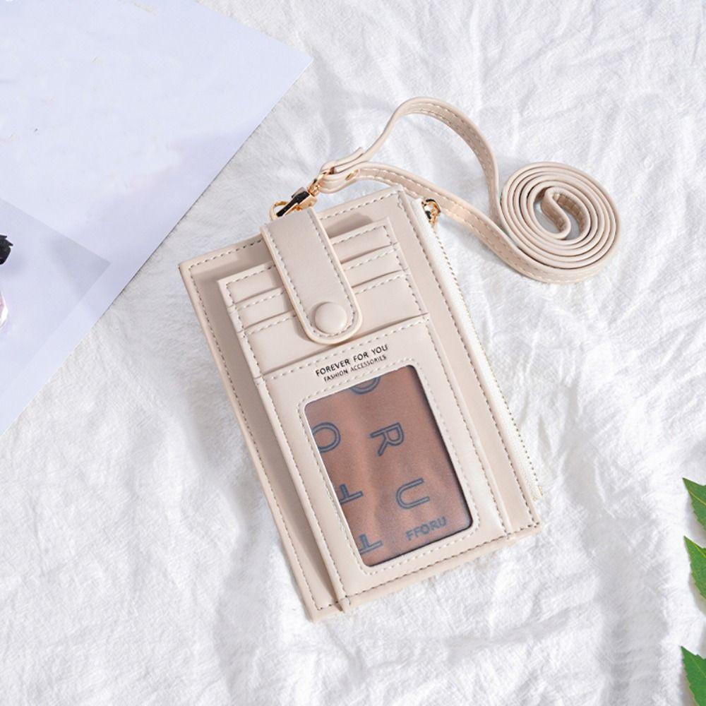 Hanging Card Holder Classic Solid Color Portable Leather Purse