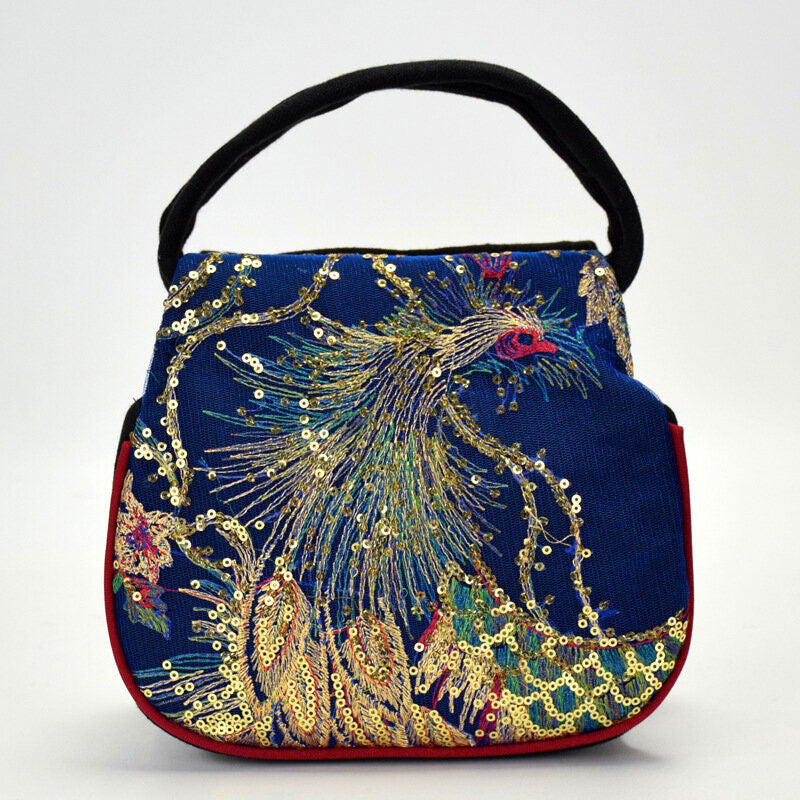 Ethnic Embroidered Sequined Canvas Phoenix Handbag