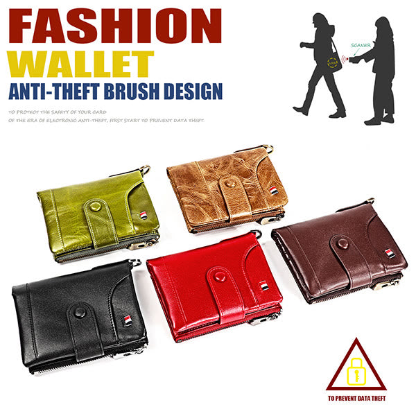 Rfid Blocking Leather Retro Wallet With Chain