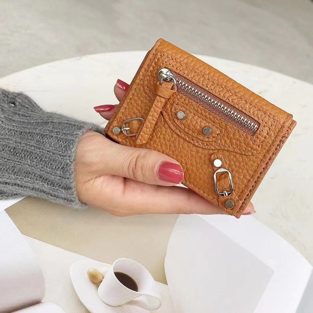 Mini Cute Wallet Plain Color Pebble Leather Money Clip