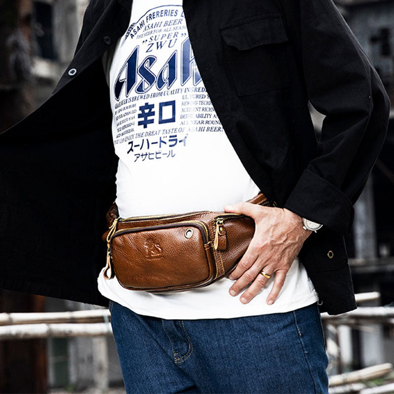 Retro Multi-Pocket Multifunctional Sling Bag Waist Bag