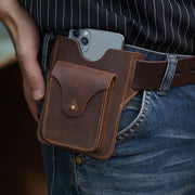 Limited Stock: Outdoor Leather Retro Solid Color 7.2 Inch Cell Phone Belt Bag