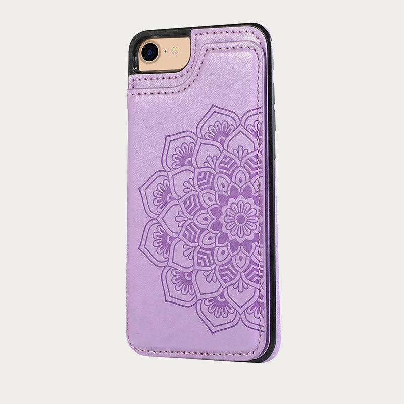 Phone Case For Daily Flower Pattern Magnetic Button Leather Case