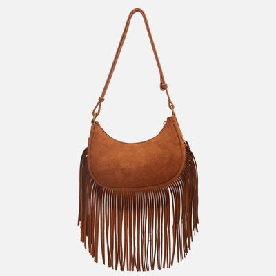 Tassel Underarm Bag For Women Retro Crescent Leather Shoulder Bag