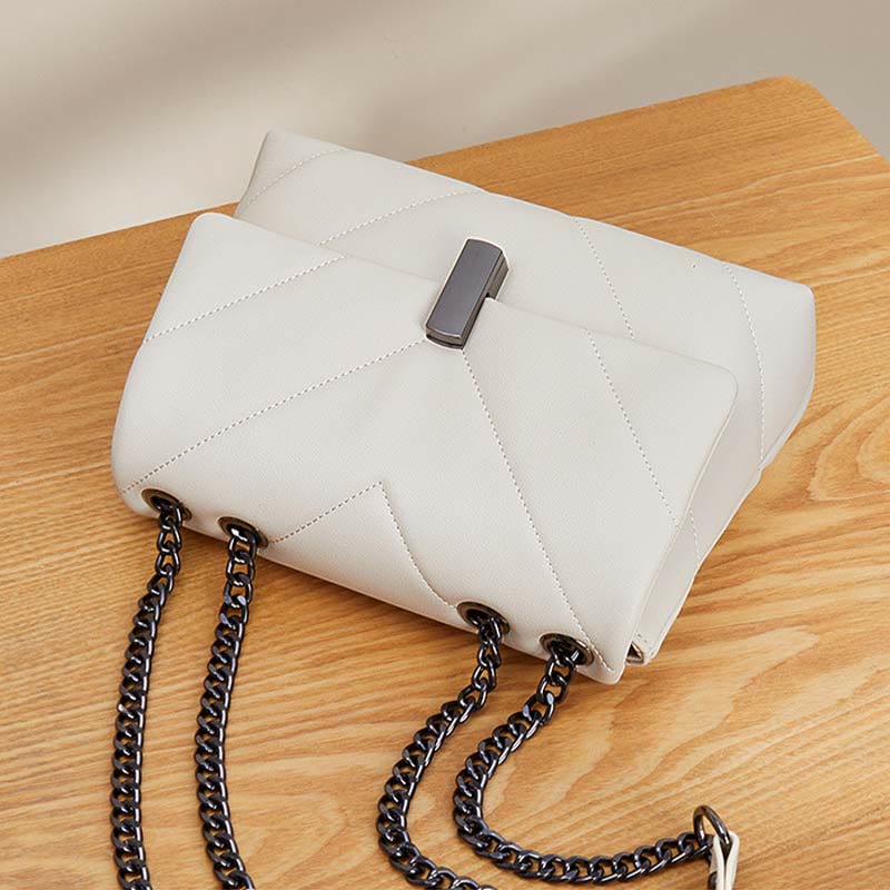 Diamond Chain Bag For Women Genuine Leather Square Underarm Bag