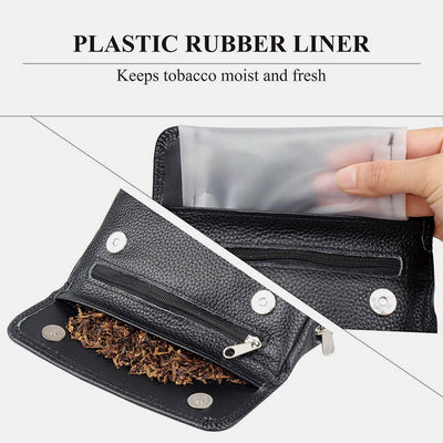 Leather Tobacco Pouch Pipe Carrying Case with 2 Pipe Holder Pocket