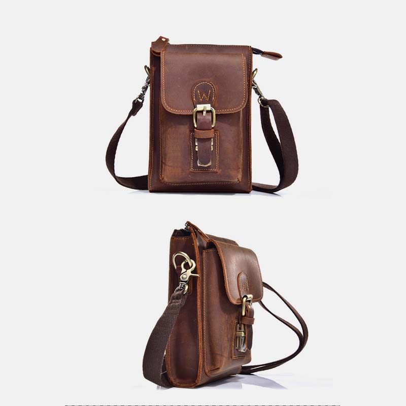 Genuine Leather Multifunction Waist Bag Crossbody Bag with Belt Loop