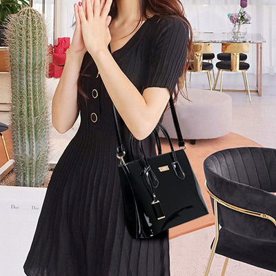 Retro mirror shiny leather Bucket Bag Women Crossbody handbag