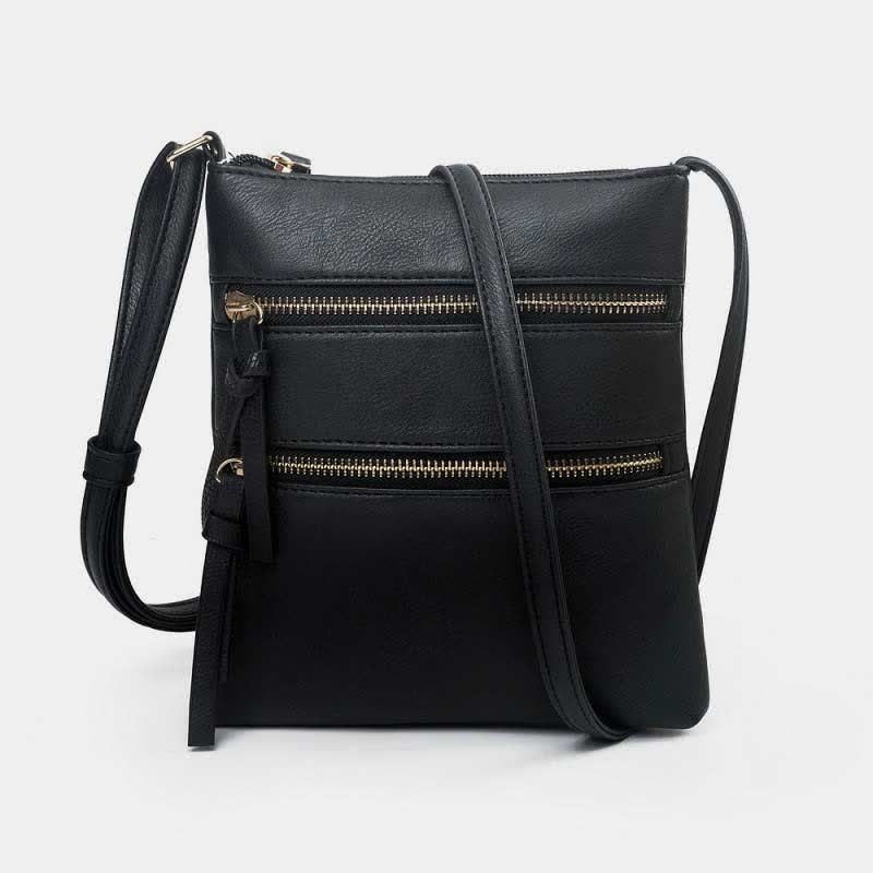 Multifunction Triple Zip Crossbody Bag Trendy Design Leather Shoulder Bag