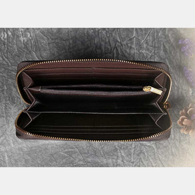 Women Genuine Leather Zip Around Embossing Wallet Large Cowhide Leather Wallet