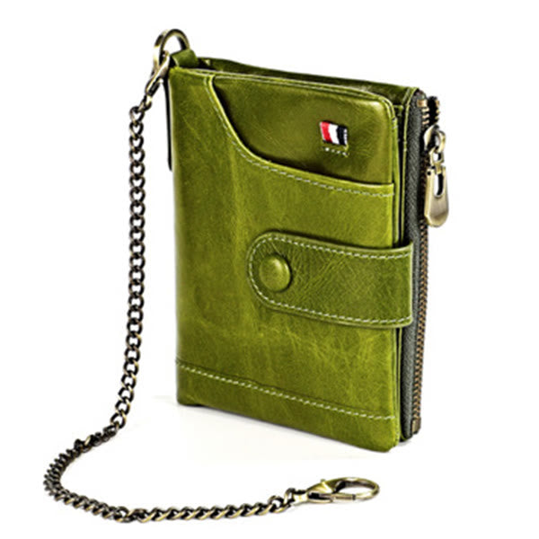 Rfid Blocking Leather Retro Wallet With Chain