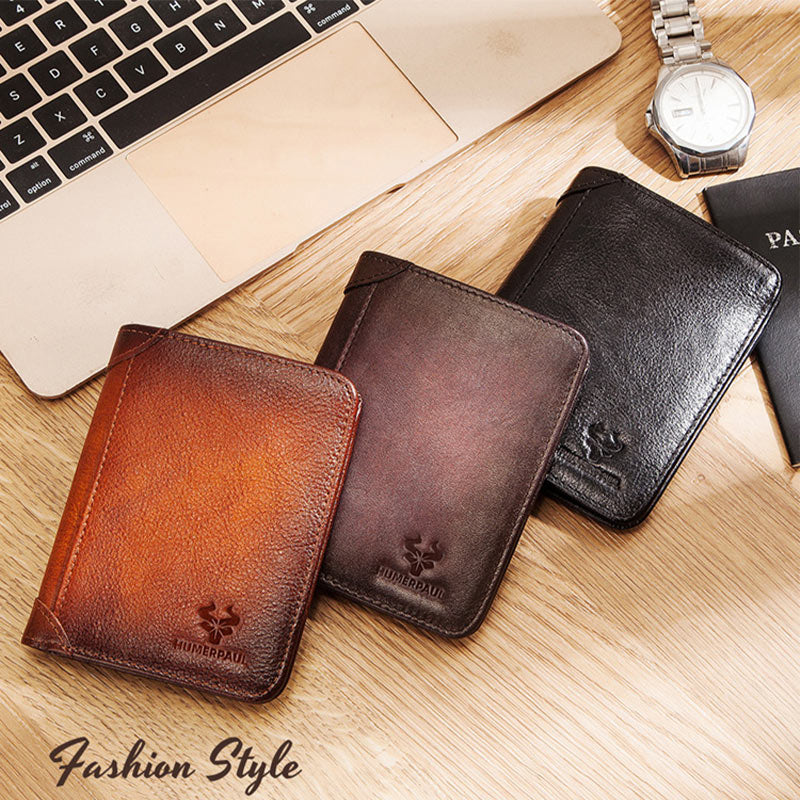 Ultra Thin Trifold Wallet For Men RFID Leather Short Purse