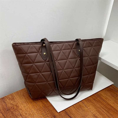 Large Capacity Tote Bags Quilted Leather Shoulder Bag Ladies Handbag