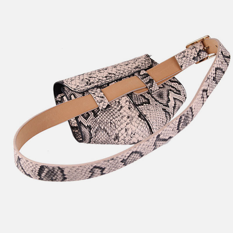 Snakeskin Grain Waist Bag For Women Vegan Leather Belt Bag