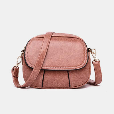 Triple Zip Small Crossbody Bag Leather Handbag Shoulder Purses for Women