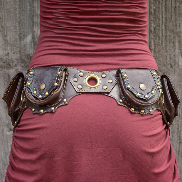 Waist Bag For Women Medieval PU Leather Rivets Fanny Pack