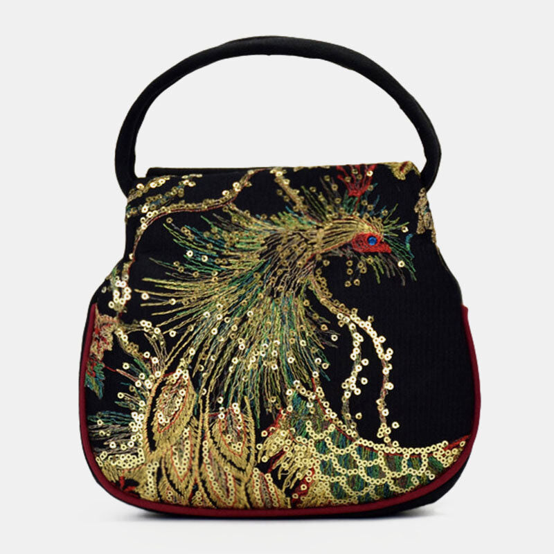 Ethnic Embroidered Sequined Canvas Phoenix Handbag