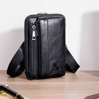 2-Way Use Genuine Leather Belt Loop Holster Mini Crossbody Bag