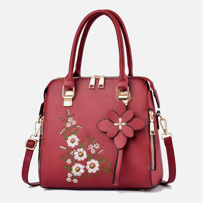 Floral Leather Handbag Women Outing Elegant Crossbody Bag