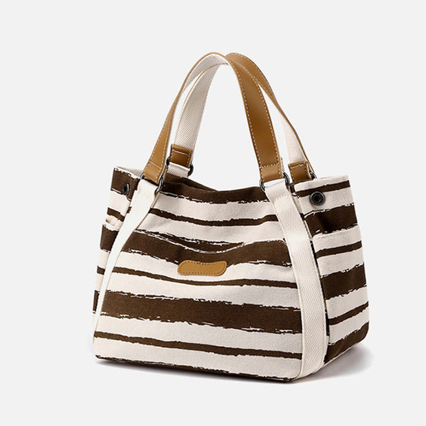 Casual Tote Bag For Women Daily Use Striped Canvas Bag