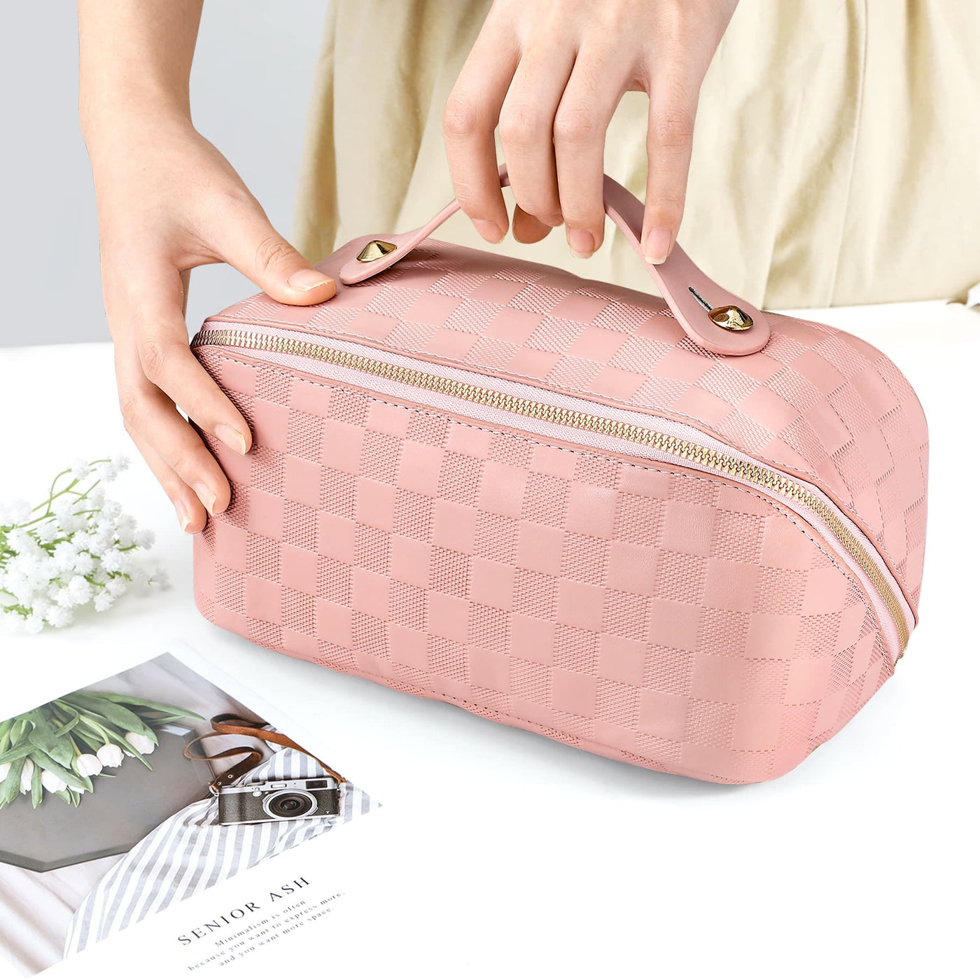 Cosmetic Bag For Women Travel Handy PU Leather Makeup Bag