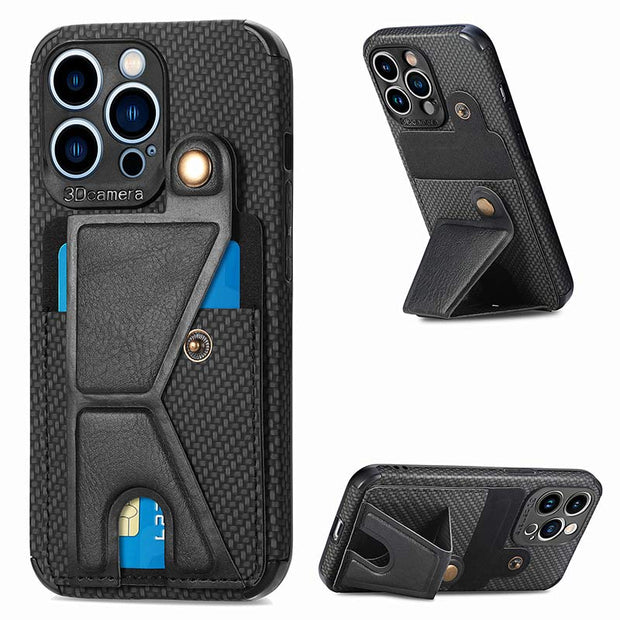 Shockproof Dustproof Leather Phone Case for iPhone with Card Slot Kickstand