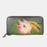 Wallet for Women Multi-Slot Leather Vintage Printing Flower Cash Purse