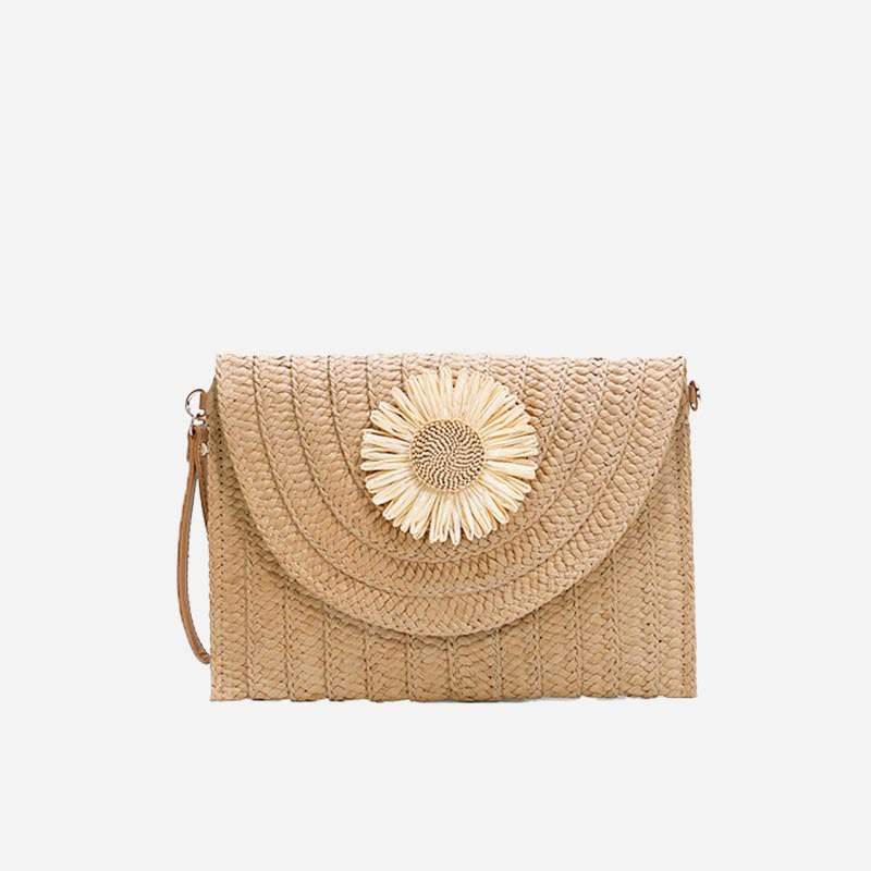 Tassel Beach Clutch for Women Raffia Woven Envelop Bag with Shoulder Strap