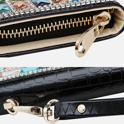 Long Leather Clutch For Women Diamond Encrusted Coin Wallet