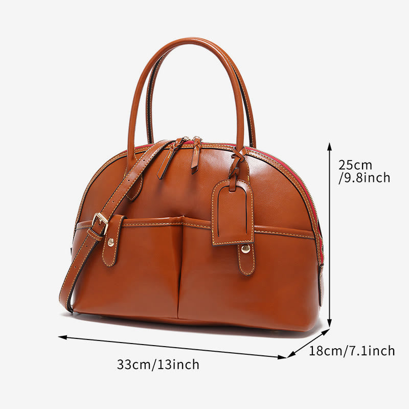 Retro Shell Bag For Women Soft Oil Wax Leather Tote