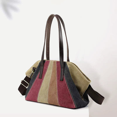 Women Ladies Colorblock Hobo Handbag Canvas Daily Purse Shoulder Tote