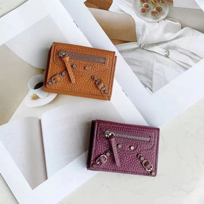 Mini Cute Wallet Plain Color Pebble Leather Money Clip