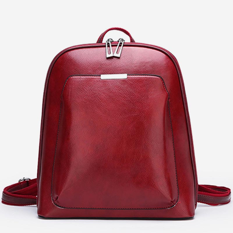 Retro PU Leather Daypack Women Casual Backpack Purse Zipper Shoulder Bags