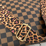 Leopard Plaid Print Crossbody Bag Wide Strap Purse For Women