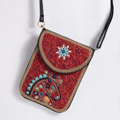 Bohemian Phone Bag Women Shell Flowers Pattern Magnetic Crossbody Bag