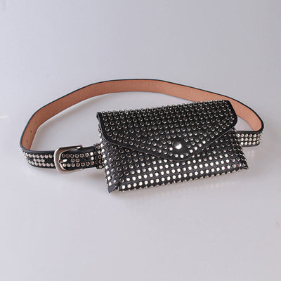 Punk Waist Bag For Women Sparkle Rivet Belt Bag