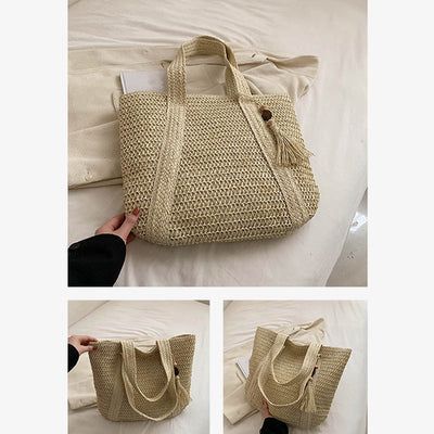 Large Capacity Tote For Women Summer Vacation Straw Shoulder Bag