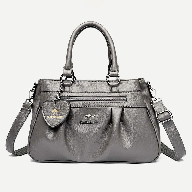 Limited Stock: Triple Compartment Handbag Top-Handle Satchel PU Leather Crossbody Purse