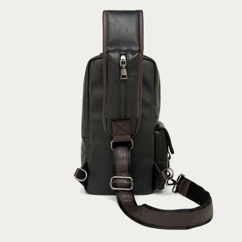 Retro Anti-theft Multi-Pocket Leather Sling Bag Roomy Daypack