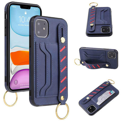 Leather Phone Case Wallet For iPhone Samsung With Wristlet Strap Card Slot